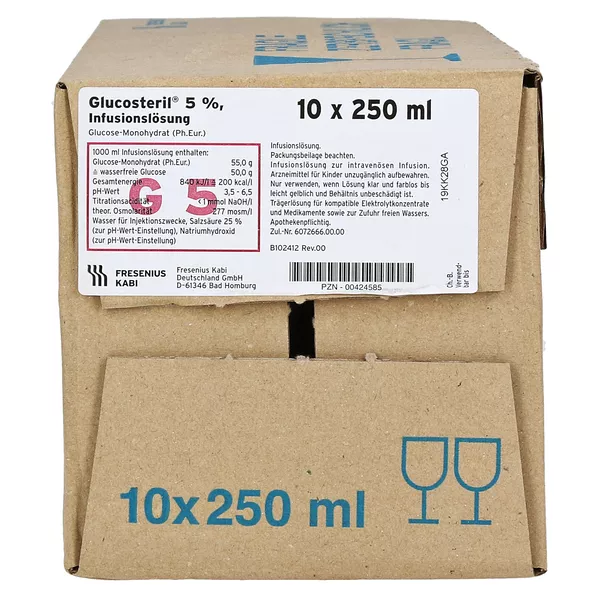 Glucosteril 5% Glasflasche Infusionslösu 10X250 ml