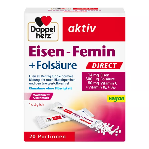 Doppelherz aktiv Eisen-Femin Direct mit Vitamin C + B6 + B12 + Folsäure, 20 St.