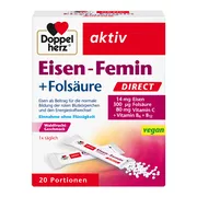 Produktabbildung: Doppelherz aktiv Eisen-Femin Direct mit Vitamin C + B6 + B12 + Folsäure