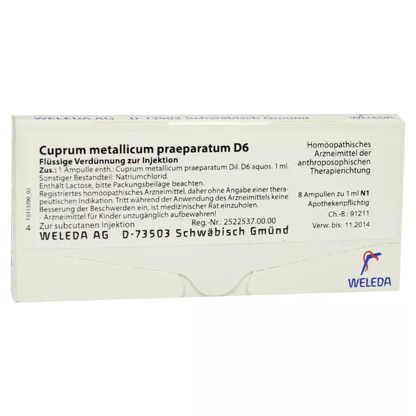 Cuprum Metallicum Praep.d 6 Ampullen 8X1 ml