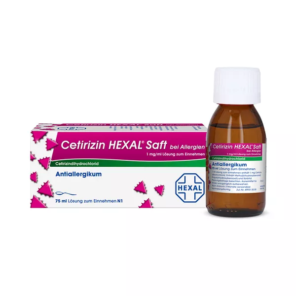 Cetirizin HEXAL Saft bei Allergien, 75 ml