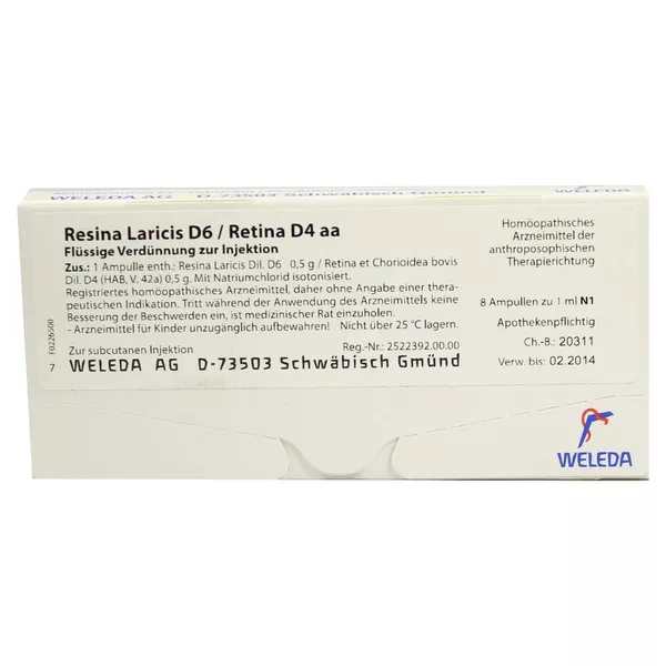 Resina Laricis D 6/Retina D 4 aa Ampulle 8X1 ml
