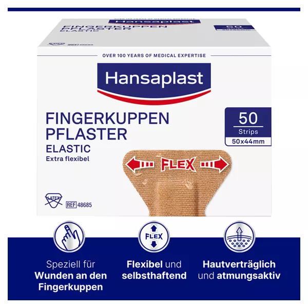 Hansaplast Elastic Fingerkuppenpflaster, 5 x 4,4cm, 50 Stück 50 St