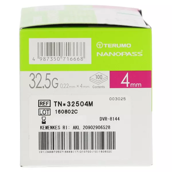 Terumo Nanopass 32,5 Pen Kanüle 0,22x4 m 100 St