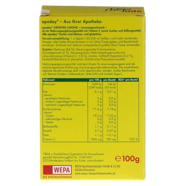 Apoday Limone Vitamin C + Grüntee Extrakt 10X10 g