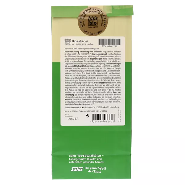 Birkenblätter Tee Bio Betulae folium Sal 80 g