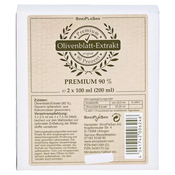 Olivenblatt-extrakt Premium 90% Doppelpa 2X100 ml