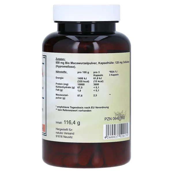 MACA Kapseln 850 mg Macawurzelpulv.a.Öko 120 St
