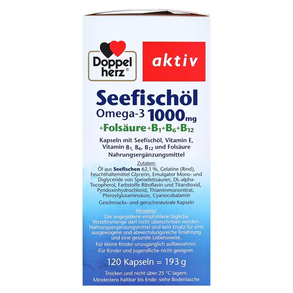 Doppelherz aktiv Seefischöl Omega-3 1.000 mg + Folsäure + B1 + B6 + B12, 120 St.