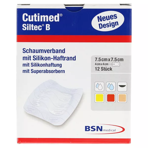 Cutimed Siltec B Schaumverb.7,5x7,5 cm m 12 St
