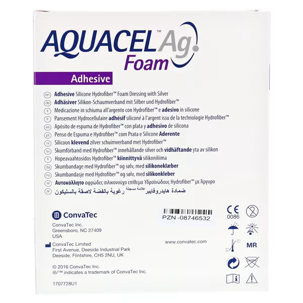 Aquacel Ag Foam adhäsiv 8x8 cm Verband 10 St