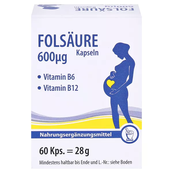 Folsäure 600 µg plus Vitamine B6 + B12 Kapseln 60 St