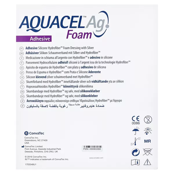 Aquacel Ag Foam adhäsiv 21x21 cm Verband 5 St