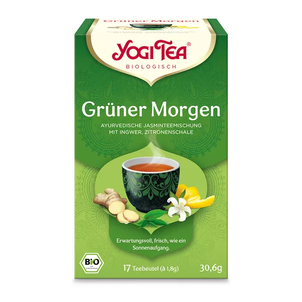 YOGI TEA, Grüner Morgen, Bio Jasmin-Tee, 17 x 1,8 g