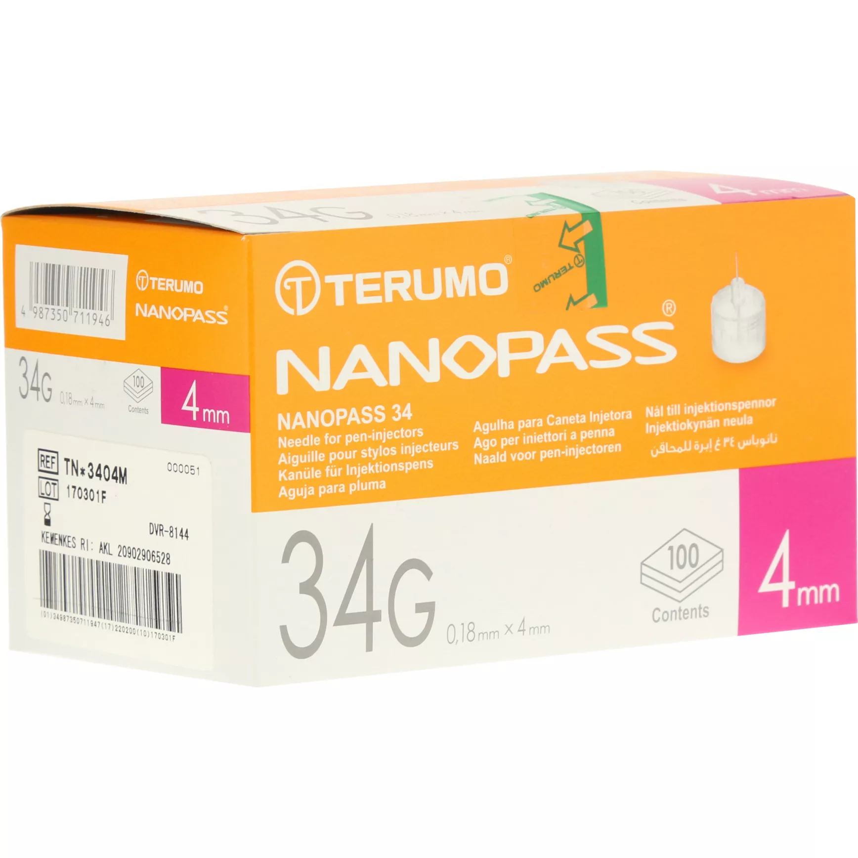 Terumo Nanopass 34 Pen Kanüle 34 G 0,18x 100 St