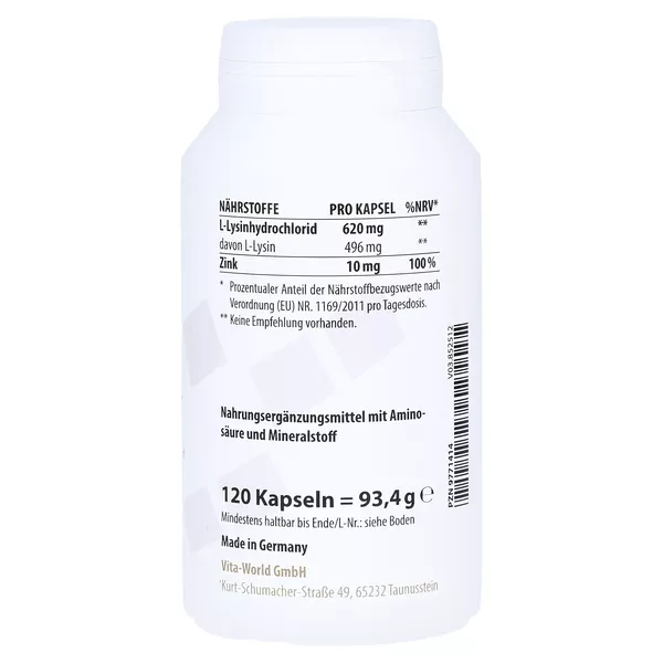 Lysin 600 mg plus Zink 10 mg Kapseln 120 St