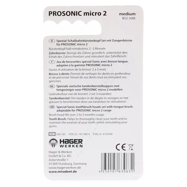 Miradent Prosonic Micro 2 Erstatzbürstenset, 1 St.
