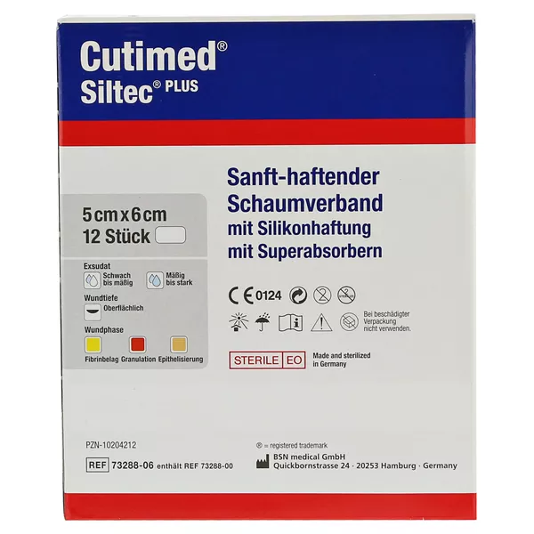 Cutimed Siltec Plus Schaumverb.5x6 cm ha 12 St