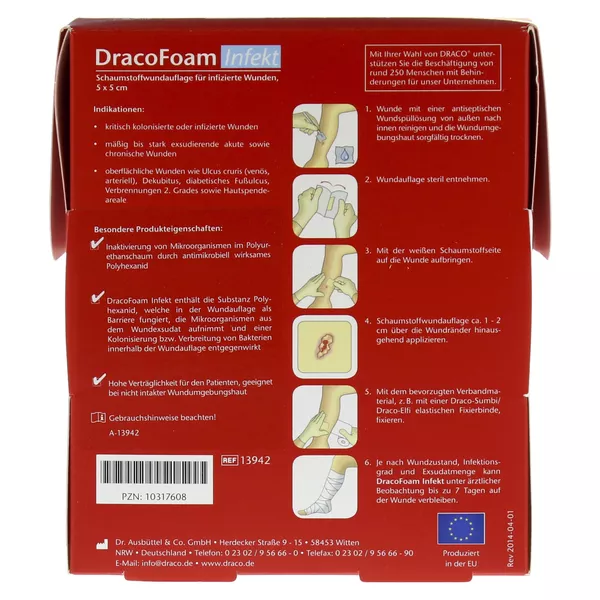 Dracofoam Infekt Schaumst.wundauf.5x5 cm, 10 St.