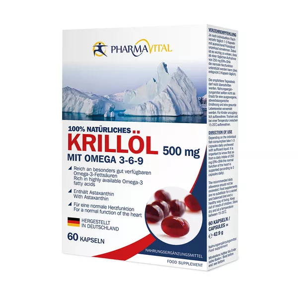 Natürliches Krillöl 500 mg Prem.+Omega 3, 60 St.