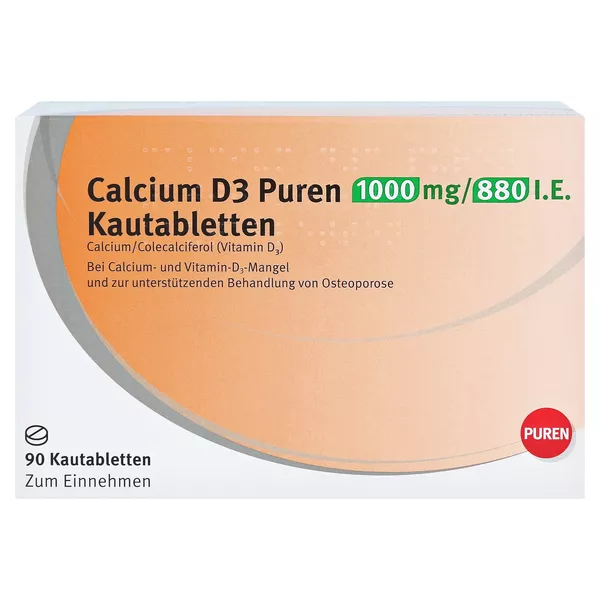 Calcium D3 Puren 1000 mg/880 I.E. Kautab, 90 St.