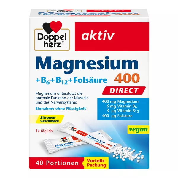 Doppelherz aktiv Magnesium 400 + B6 + B12 + Folsäure Direkt 40 St