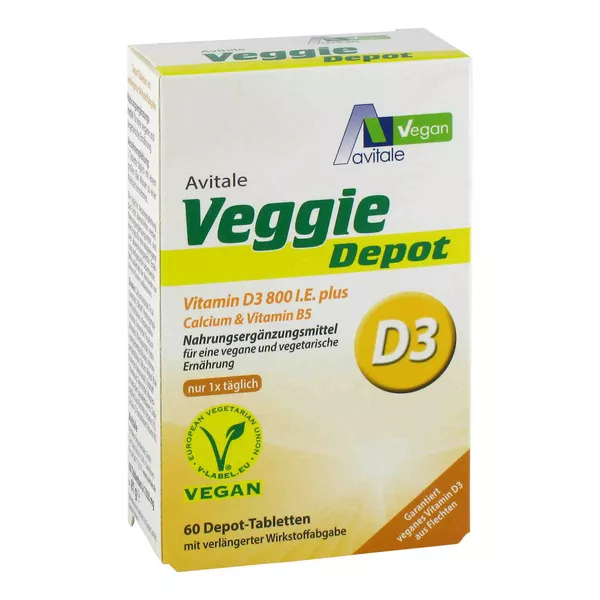 Avitale Veggie Depot Vitamin D3 800 I.E. plus Calcium & Vitamin B5 60 St