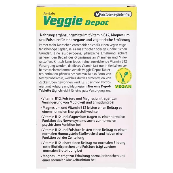 Avitale Veggie Depot Vitamin B12 plus Magnesium + Folsäure 60 St