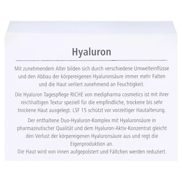 Medipharma Hyaluron Tagespflege Riche Creme LSF 15, 50 ml