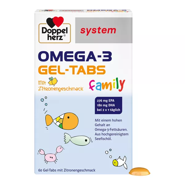 Doppelherz system Omega-3 Family Gel-Tabs mit Zitronengeschmack, 60 St.