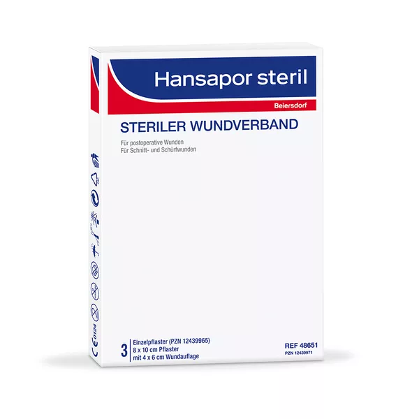 Hansapor Steril Wundverband  8x 10 cm - 3 Stück 3 St