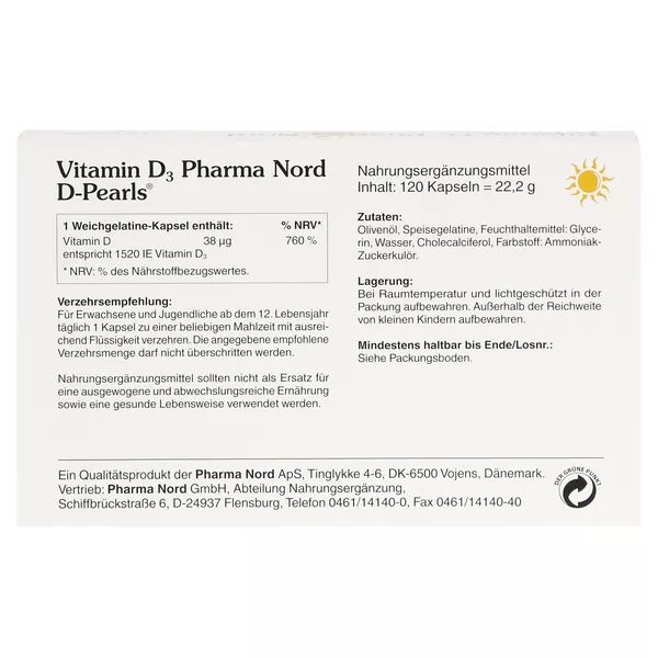 Vitamin D3 Pharma Nord D-Pearls 38 µg Ka 120 St