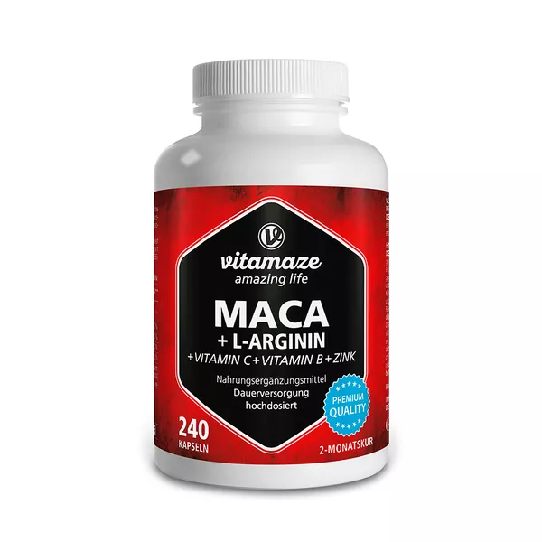 Vitamaze MACA 4:1 Hochdosiert + L-Arginin Kapseln