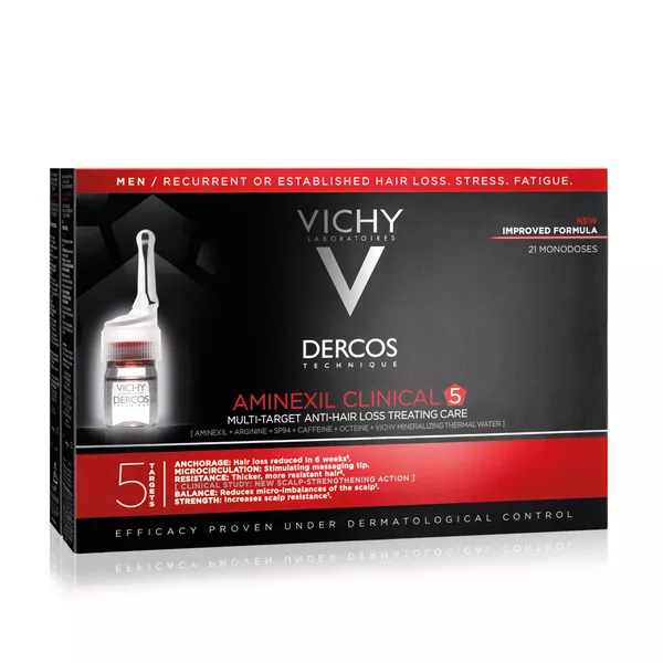 Vichy Dercos  Aminexil Clinical 5 für Männer Anti-Haarausfall-Behandlung 21X6 ml