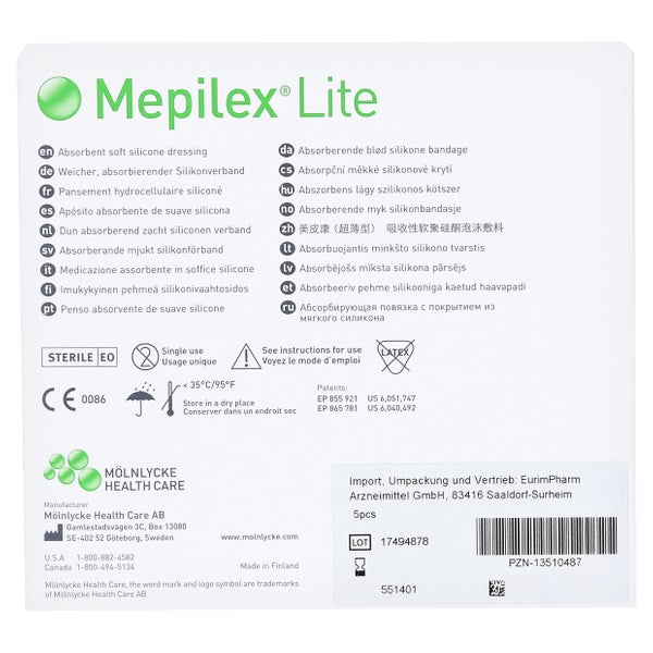 Mepilex Lite Schaumverband 10x10 cm ster 5 St