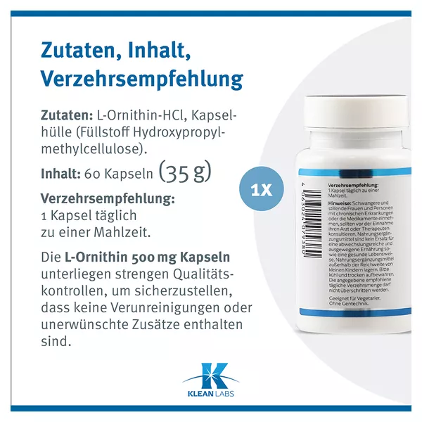 L-ornithin 500 mg Kapseln 60 St