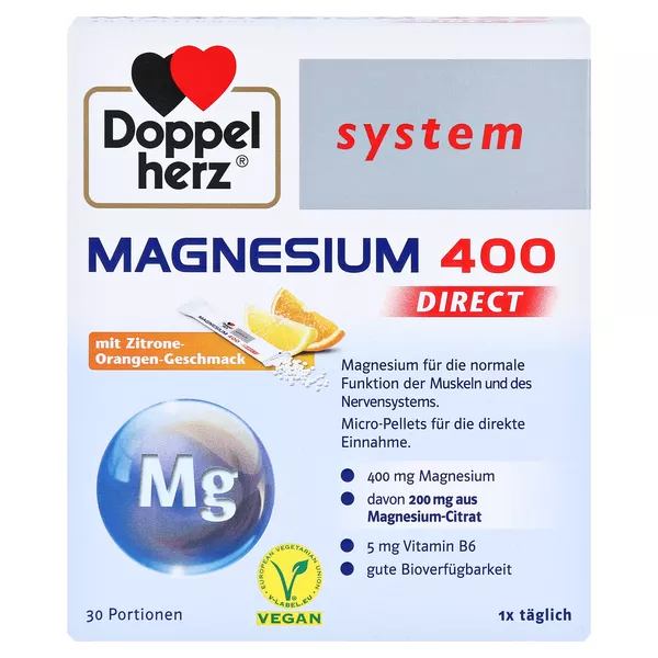 Doppelherz system Magnesium 400 Direkt mit Zitrone-Orangen-Geschmack 30 St