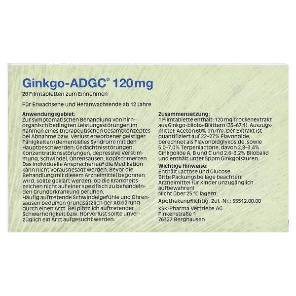 Ginkgo ADGC 120 mg Filmtabletten 20 St