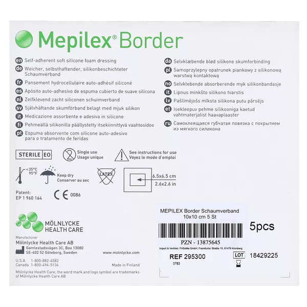 Mepilex Border Schaumverband 10x10 cm 5 St