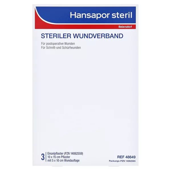 Hansapor steriler Wundverband, 3 Pflaster, 10cm x 15cm 3 St