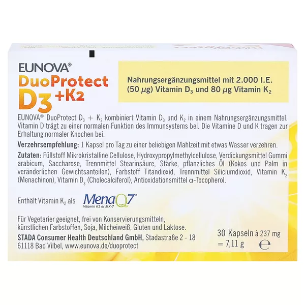 EUNOVA DuoProtect Vitamin D3+K2 2000IE/80UG 30 St