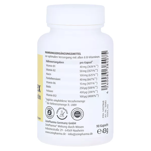 Vitamin B Komplex Kapseln hochdosiert + Biotin 90 St