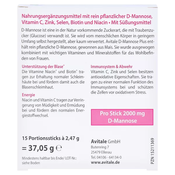 D-mannose PLUS 2000 mg Sticks m.Vit.u.Mi 15X2,47 g