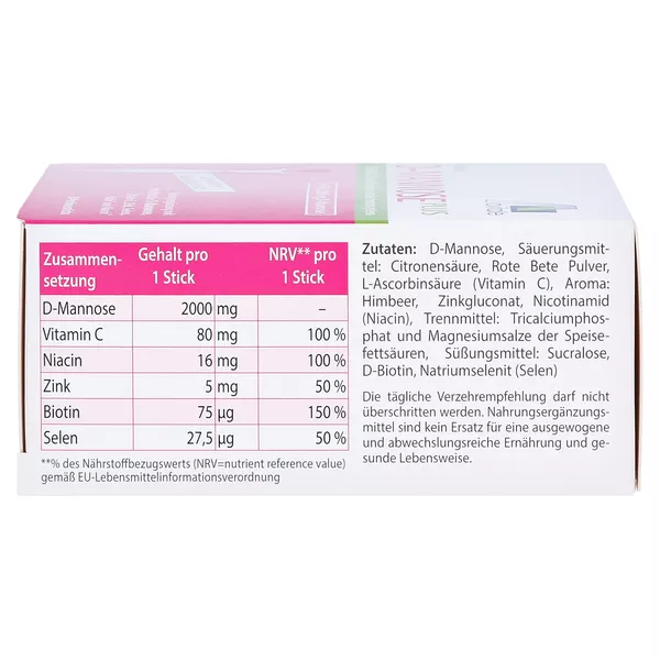 D-Mannose Plus 2000mg mit Vitaminen und Mineralstoffen Sticks, 30 x 2,47 g