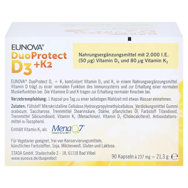 EUNOVA DuoProtect Vitamin D3+K2 2000IE/80UG 2X90 St