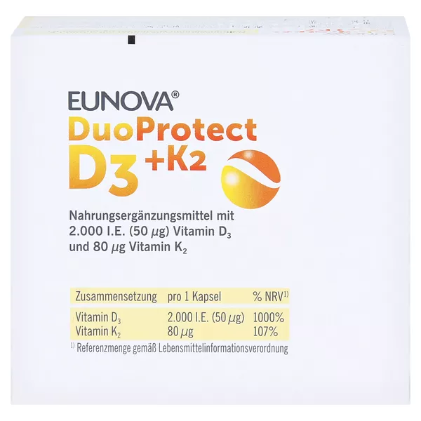 EUNOVA DuoProtect Vitamin D3+K2 2000IE/80UG 2X90 St