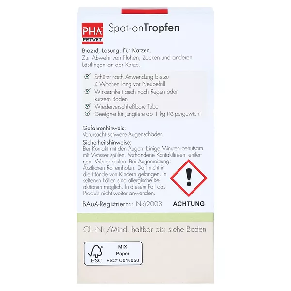 PHA Spot-on Tropfen f.Katzen 2X1,5 ml