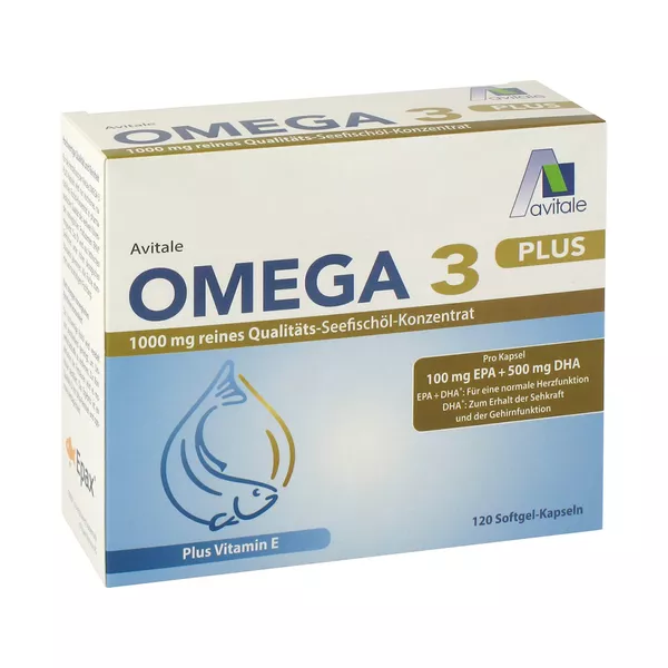 OMEGA-3 plus 1.000mg Kapseln DHA 500mg/EPA 100mg + Vitamin E 120 St
