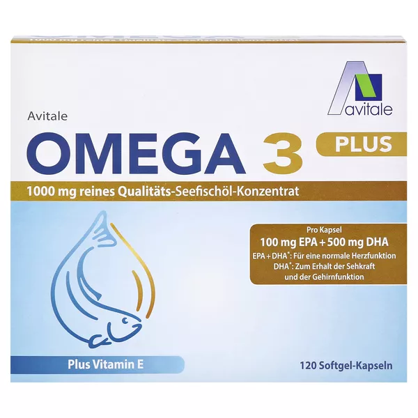 OMEGA-3 plus 1.000mg Kapseln DHA 500mg/EPA 100mg + Vitamin E 120 St