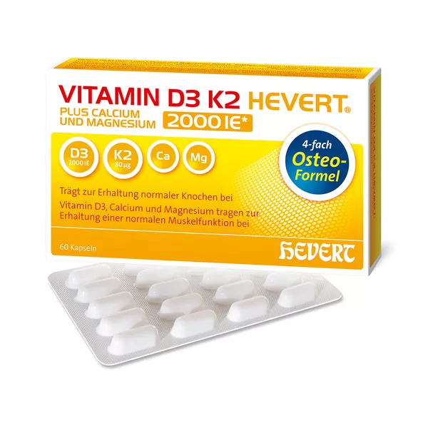 Vitamin D3 K2 Hevert plus Ca Mg 2000 IE/ 60 St